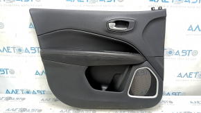 Door trim, front left, Jeep Compass 17-21, black, with black leather insert, black leather armrest with brown and white stitching, with handle, scratches