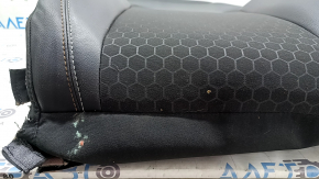 Upper passenger seat trim for a Jeep Compass 17-21, leather + cloth, black, white, and brown stitching, needs cleaning, scratches