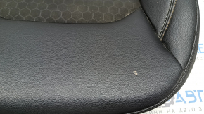 Lower passenger seat trim for a Jeep Compass 17-21, leather + cloth, black, white, and brown stitching, needs cleaning, scratches