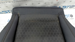 Lower passenger seat trim for a Jeep Compass 17-21, leather + cloth, black, white, and brown stitching, needs cleaning, scratches