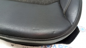 Lower driver's seat trim for a Jeep Compass 17-21, leather + cloth, black, white, and brown stitching, needs cleaning, tears, dents