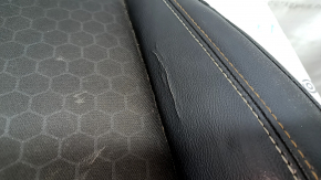 Lower driver's seat trim for a Jeep Compass 17-21, leather + cloth, black, white, and brown stitching, needs cleaning, tears, dents