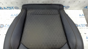 Lower driver's seat trim for a Jeep Compass 17-21, leather + cloth, black, white, and brown stitching, needs cleaning, tears, dents