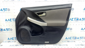 Front right door panel for Toyota Prius 30 10-15, black with dark gray insert, dark gray cloth armrest, gray molding, with handle, scratches, broken fastener