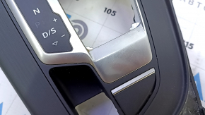 Black center console trim with cup holders for Audi A4 B9 17-19, with shifter trim, scratches on chrome, crack in mount