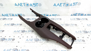 Toyota Venza 21-24 center console trim with cup holders, brown leather, scratches, tears, broken fasteners, dry cleanable