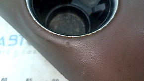 Toyota Venza 21-24 center console trim with cup holders, brown leather, scratches, tears, broken fasteners, dry cleanable