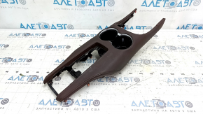Toyota Venza 21-24 center console trim with cup holders, brown leather, scratches, tears, broken fasteners, dry cleanable