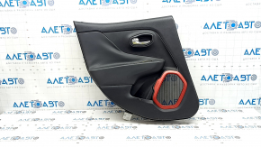 Rear left door panel for a Jeep Renegade 15-22 TRH, black with black insert, black leather armrest, red speaker trim with handle, scratches