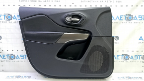 Front left door panel for Jeep Cherokee KL 19-22, black, with black leather insert, leather armrest, gray molding, for seat memory, with handle