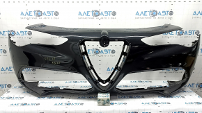 Bare front bumper for an Alfa Romeo Stelvio 18-21, without parking sensors and headlight washers, black, dented, scratches, broken fasteners