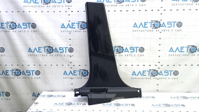Lower left center pillar trim for a 17-22 Nissan Rogue Sport, black, with cap, scratches, whitened plastic, crack
