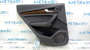 Door trim, rear left, Audi Q5 80A 18-20, black leather, wood molding, with handle, armrest and insert, black leather, with squeaker, scratches
