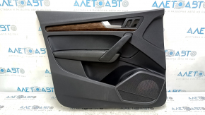 Front left door panel for Audi Q5 80A 18-20 black leather, wood molding, with handle, armrest and insert, black leather, scratches