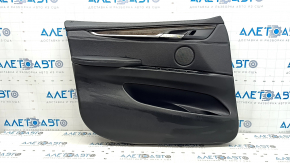 Front left door panel for BMW X5 F15 14-18, black Dakota leather, Harman Kardon, black leather insert and armrest, wood-like molding, with lighting and handle, scratches, tears, dents