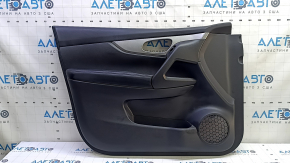 Front left door panel for Nissan Rogue Sport 17-22, black with black leather insert, black leather armrest, gray molding