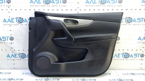 Front right door panel for Nissan Rogue Sport 17-22, black with black leather insert, black leather armrest, gray molding