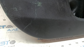 Black front left door panel for a 2021 Ford Bronco Sport with a handle, gray molding, black leather armrest, black cloth insert, scratches, scuff marks, dents