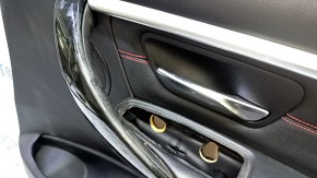 Front right door panel assembly for BMW 3 F30 12-18, black, armrest and insert, black leather, red stitching, chrome molding, dark wood trim, with backlighting, for cleaning, bumpers