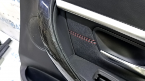Door trim panel rear right complete BMW 3 F30 12-18 black, armrest and insert black leather, red stitching, chrome molding, dark wood trim, with backlight, needs cleaning, broken