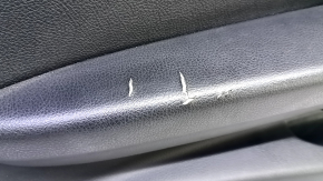 Front left door panel assembly BMW 3 F30 12-18 black, armrest and insert black leather, red stitching, chrome molding, dark wood trim, with backlight, cracks in the leather, dents