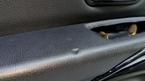 Front left door panel assembly BMW 3 F30 12-18 black, armrest and insert black leather, red stitching, chrome molding, dark wood trim, with backlight, cracks in the leather, dents
