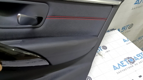 Door trim panel rear right complete BMW 3 F30 12-18 black, armrest and insert black leather, red stitching, chrome molding, dark wood trim, with backlight, needs cleaning, broken