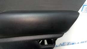 Black rear right door panel for a 2021 Ford Bronco Sport with a handle, gray molding, black leather armrest, plastic insert, scratches, scuffs, dents