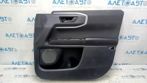Black front right door panel for a 2021 Ford Bronco Sport with a handle, gray molding, black leather armrest, black cloth insert, scratches