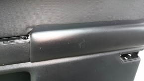 Black front right door panel for a 2021 Ford Bronco Sport with a handle, gray molding, black leather armrest, black cloth insert, scratches