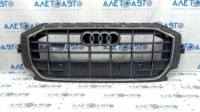Audi Q8 19-23 gray radiator grill with chrome, without radar, with trim, cracks in fasteners, broken fastener, sand