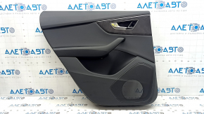 Door trim panel, rear left, Audi Q8 19-25, black leather, no curtain, black leather armrest, with speaker trim, with wood insert, with backlight, with handle, worn, butt