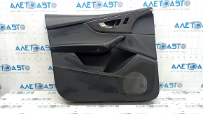Front left door panel for Audi Q8 19-25, black leather, black leather armrest, with speaker trim, wood trim, backlit, with handle, tear, scratches, dents