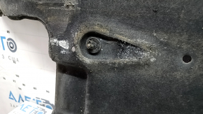Left underbody protection for Kia Niro 17-22 HEV, PHEV is worn, torn, pinched, and has cracks.