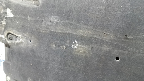 Left underbody protection for Kia Niro 17-22 HEV, PHEV is worn, torn, pinched, and has cracks.