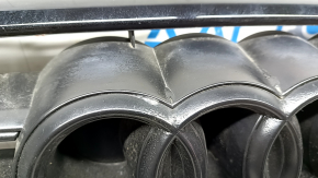 Radiator grille assembly for an Audi A6 C7 16-18, matte finish + gloss black, with a "quattro" emblem, compatible with parking sensors, emblem in film, sand, broken fasteners, bulging film