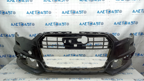 Bare front bumper for Audi A6 C7 16-18, S-line restyling, with parking sensors, no cap, graphite, scratches, broken mount, rubbed, sand, scratches