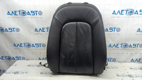 The driver's seat back upholstery for the Audi A6 C7 12-18 is black leather, heated, worn, has scratches, cracks, and needs dry cleaning.