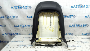 The driver's seat back upholstery for the Audi A6 C7 12-18 is black leather, heated, worn, has scratches, cracks, and needs dry cleaning.