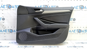 Front right door panel for VW Jetta 19-21, black with black leather insert, leather armrest, gray type 2 molding, with central locking button, scratches
