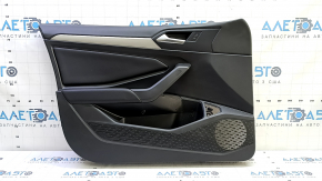 Front left door panel for VW Jetta 19-21, black with black leather insert, leather armrest, gray type 2 molding, with window lift control and central locking button, scratches