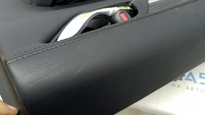 Rear left door panel for Mazda CX-5 17-23 with black leather insert, black leather armrest, dark wood molding, with handle, scratches, abrasions