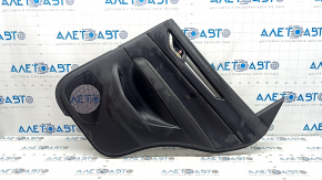 Right rear door panel for Mazda CX-5 17-23 with black leather insert, black leather armrest, dark wood molding, with handle, scratches, dents, tear