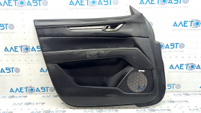 Mazda CX-5 17-23 BOSE front left door panel, with black leather insert, black leather armrest, dark wood molding, with handle, scratches, abrasions