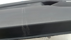 Mazda CX-5 17-23 BOSE front left door panel, with black leather insert, black leather armrest, dark wood molding, with handle, scratches, abrasions