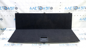 The trunk floor of a 15-17 Toyota Prius V is black, with scratches on the handle.
