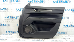 Mazda CX-5 17-23 BOSE front right door panel, with black leather insert, black leather armrest, dark wood molding, with handle, scratches, dent
