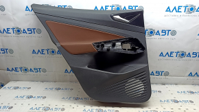 Door trim, rear left Volkswagen ID.4 21-22, black, brown leather armrest, glossy black insert, with handle, worn, paint peeled off the handle