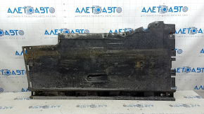 The right underbody protection of the Audi A6 C7 12-18 is worn and torn.