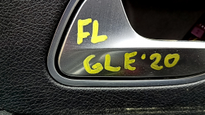 Door trim, front left card, Mercedes W167 GLE 350 450 20-24, black leather, with non-working backlight, black leather armrest, gray wood insert, Burmester, with handle, water contact, scratch